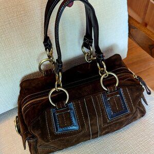 Coach Vintage Brown Suede and Leather Top Zip Satchel (style F10061)